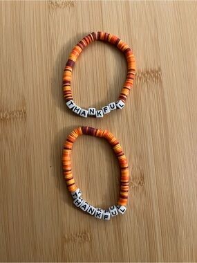 Handmade 'THANKFUL' Stretch Beaded Bracelets - Orange & Maroon